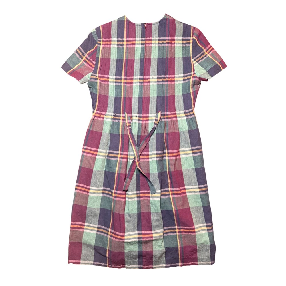 Positive Attitude Plaid Linen Blend Midi Dress Womens 8 Multi Color Short Sleeve - Picture 2 of 6